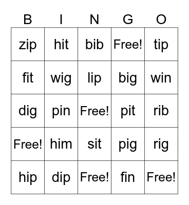 CVC (i) Bingo Card