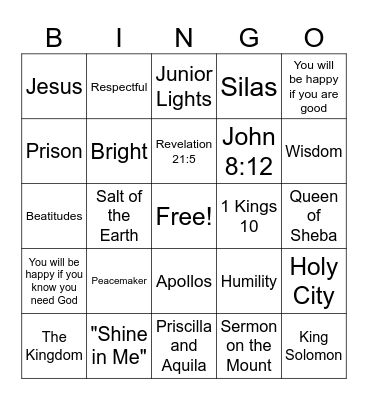 Shining Bright with Jesus! Bingo Card
