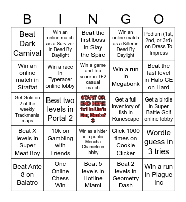 God Gamer Bingo Card