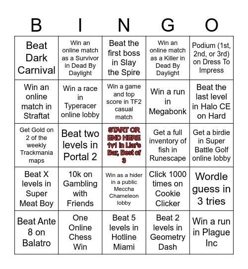 God Gamer Bingo Card