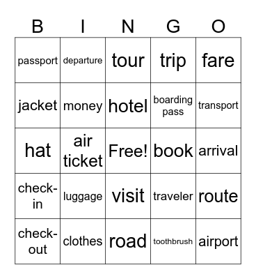 Bingo Travel Bingo Card