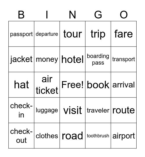 Bingo Travel Bingo Card