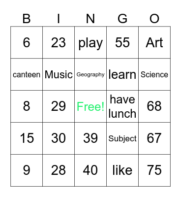 Number Bingo 1-75 Bingo Card