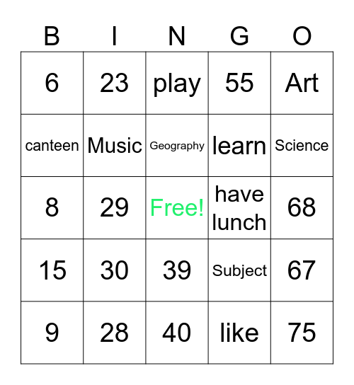 Number Bingo 1-75 Bingo Card