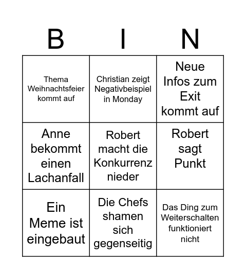 Townhall Bingo Card