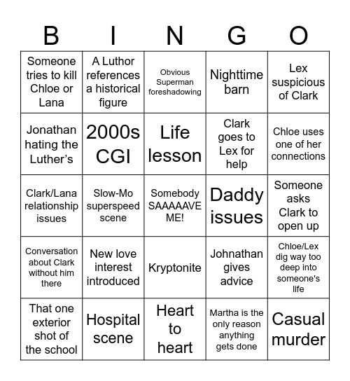 Smallville Bingo Card