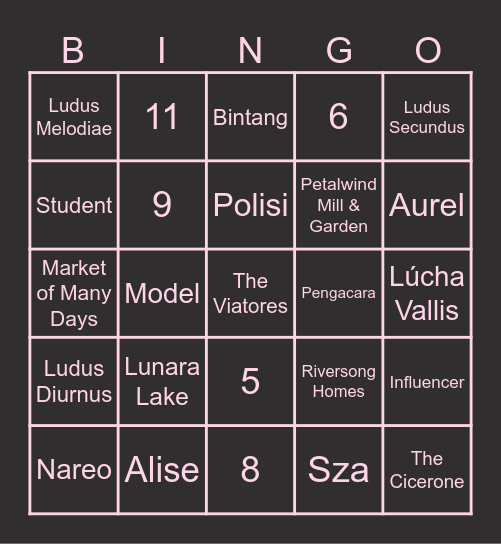 Cérise Meintje Rosiers Yue Bingo Card