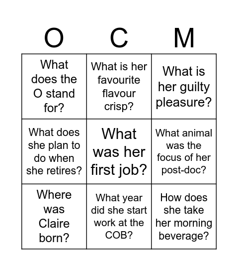 Claire Moulton Bingo Card