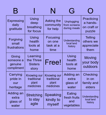 Holistic wellness Bingo Card