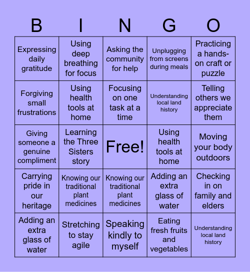 Holistic wellness Bingo Card