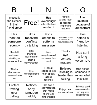 COMMUNICATION BINGO Card