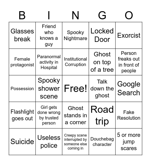 Horror Movie Bingo Card