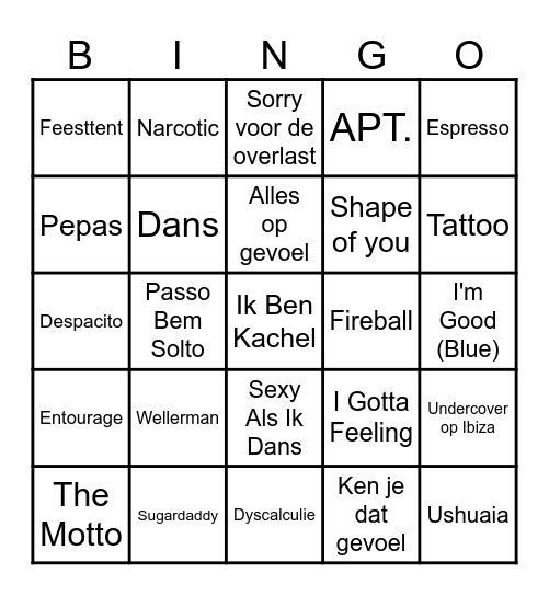 Muziekbingo Card