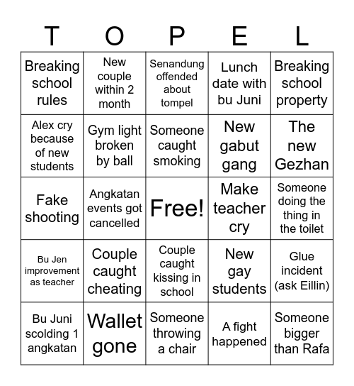 10th grade Bingo Card