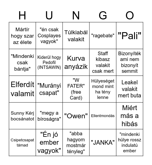 Hungecibingó Bingo Card