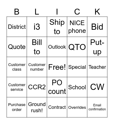 PO Palooza Bingo Card
