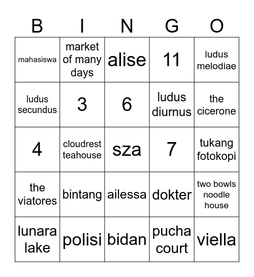 ⭑ Bingo Card