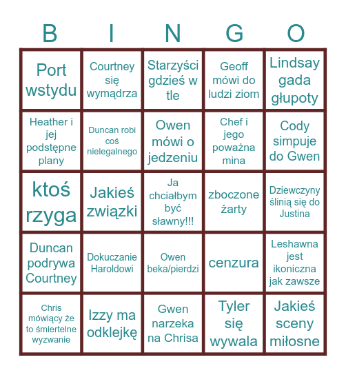 Totalna porażka Bingo Card