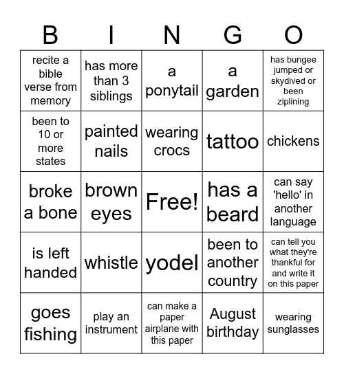 FIND SOMEONE THAT HAS/CAN: Bingo Card