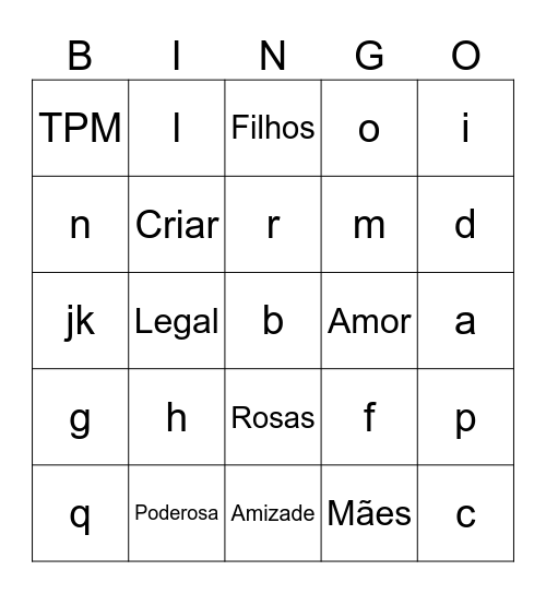 Dia das Mães Bingo Card