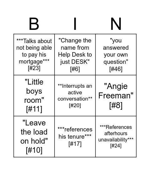 Sal Bingo!!! Bingo Card