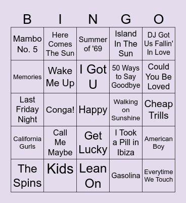 Summer Anthems Bingo Card