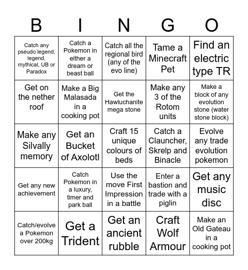 Pokesoc Cobblemon Bingo Card