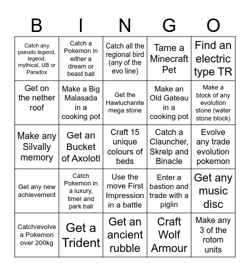Pokesoc Cobblemon Bingo Card