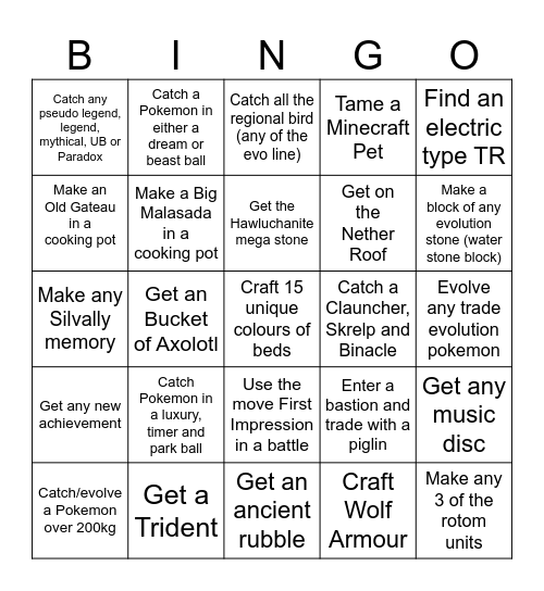 Pokesoc Cobblemon Bingo Card
