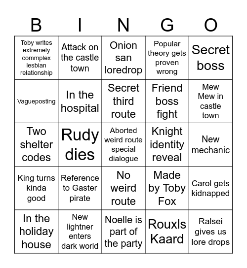 Deltarune chapter 6 bingo Card
