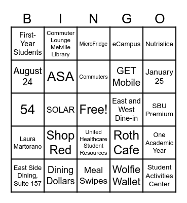 Auxiliary Services Association Bingo! Bingo Card