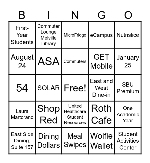 Auxiliary Services Association Bingo! Bingo Card