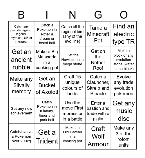 Pokesoc Cobblemon Bingo Card