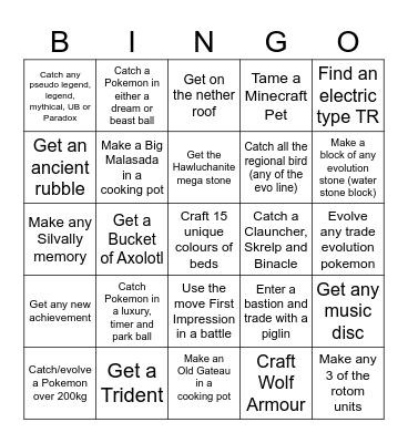 Pokesoc Cobblemon Bingo Card