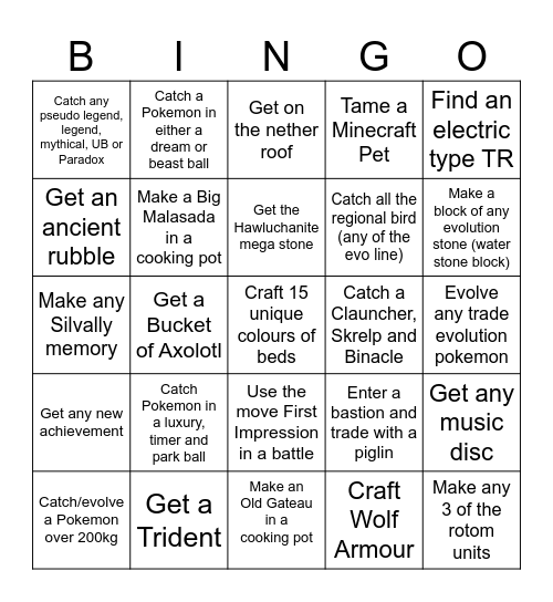 Pokesoc Cobblemon Bingo Card