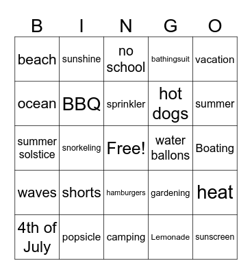 Summer Bingo Card