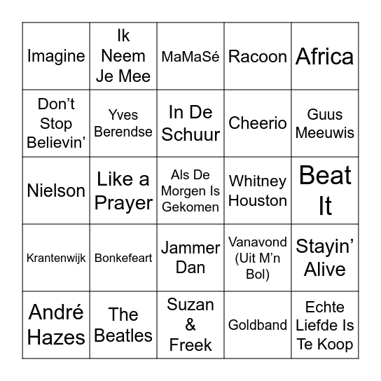 Muziek Ronde Bingo Card