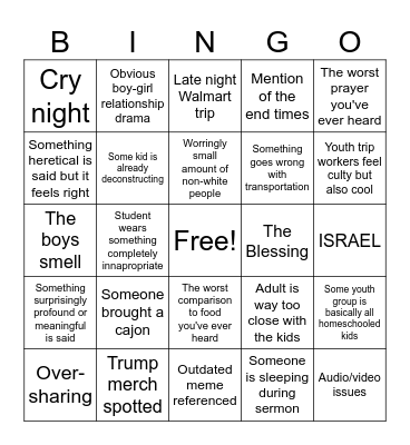 Youth trip bingo Card