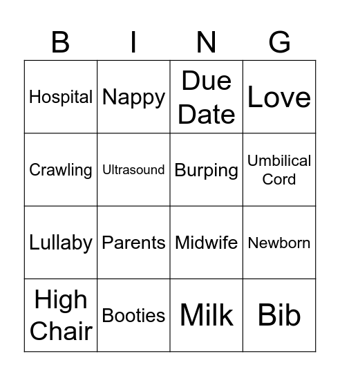 Baby Bingo Card