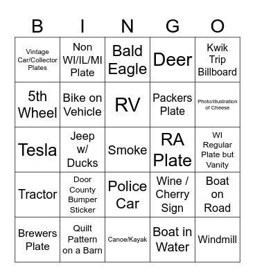 Door County Road Trip! Bingo Card