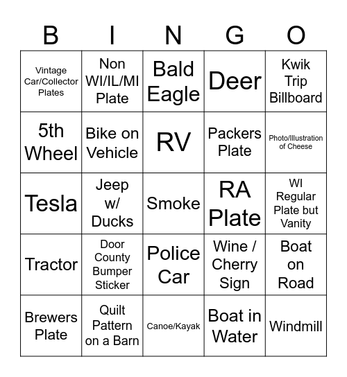 Door County Road Trip! Bingo Card