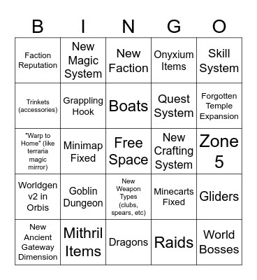 Hytale Chapter 1 Bingo Card