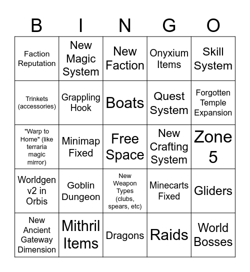 Hytale Chapter 1 Bingo Card