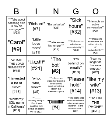 Sal Bingo!!! Bingo Card