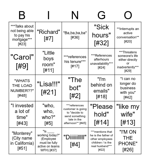 Sal Bingo!!! Bingo Card