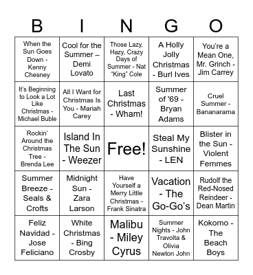 Music Bingo Card
