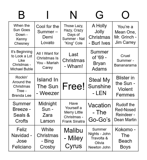 Music Bingo Card
