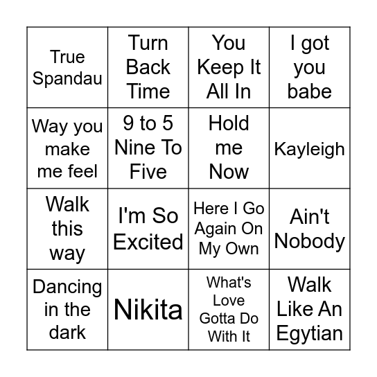 Music Bingo Game 12 Bingo Card