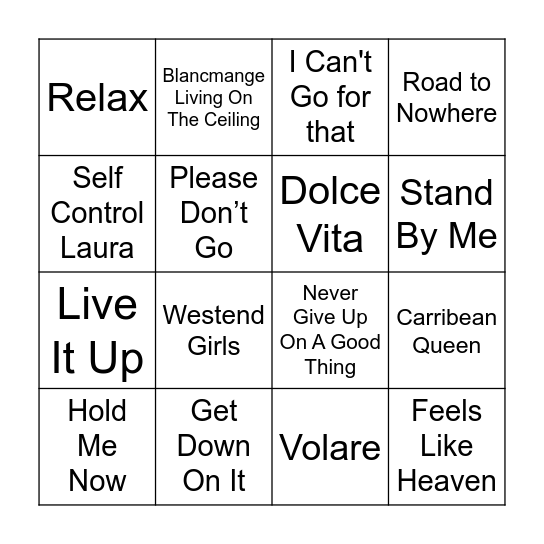 Music Bingo Game 13 Bingo Card