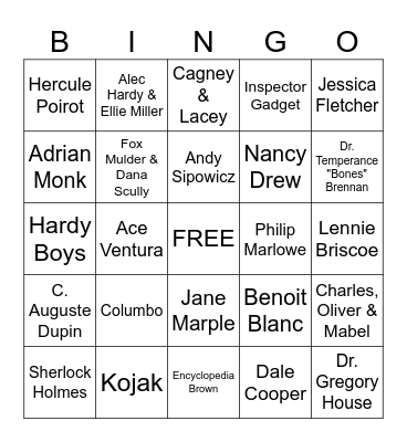 Famous Detectives Bingo Card